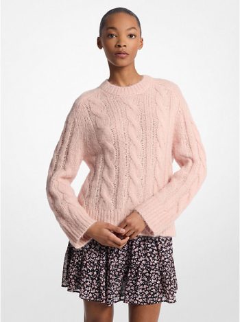 Suéter de alpaca con punto trenzado y cuello redondo
