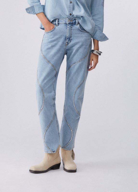 Jeans Straight Con Ricami Gioiello