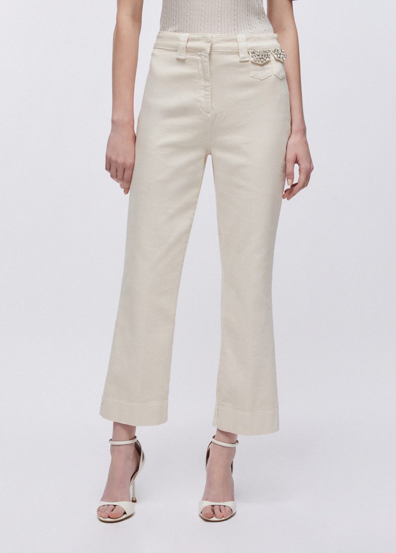 Pantaloni Cropped Con Ricami Gioiello