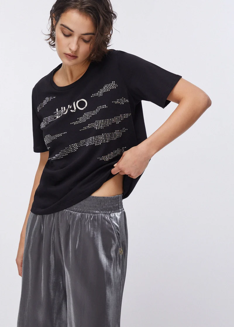 Ecs T-Shirt Moda M C Nero Liujo Studs